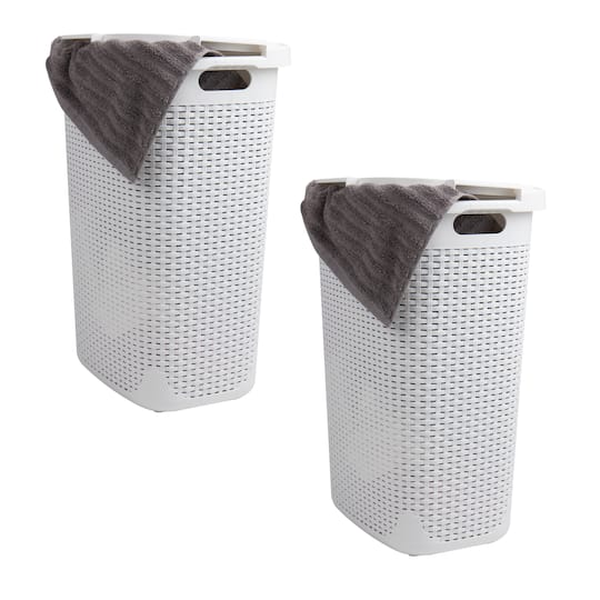 Mind Reader 60L Ventilated Slim Laundry Hamper with Cut Out Handles & Attached Hinged Lid, 2ct.